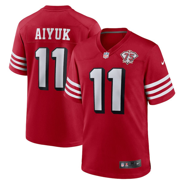 Men's San Francisco 49ers #11 Brandon Aiyuk 2021 Scarlet 75th Anniversary Alternate Game Jersey